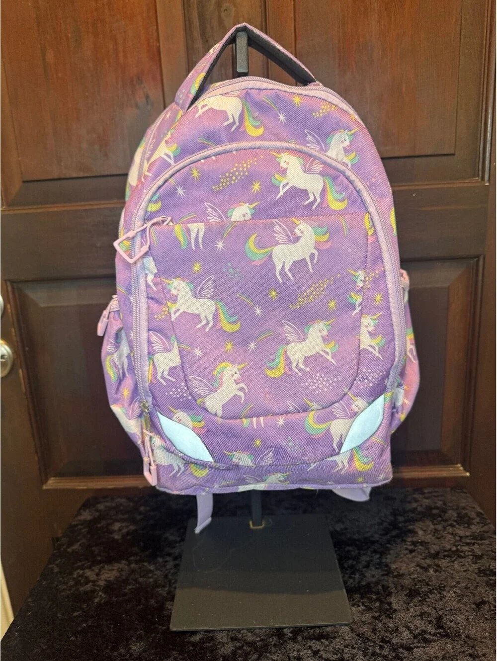 Purple Kids Backpack with Unicorn Print